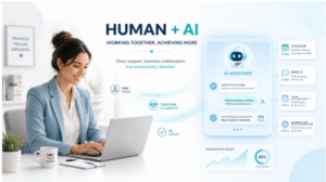 Virtual asssistant and AI working together to bring about exceptional results in business.